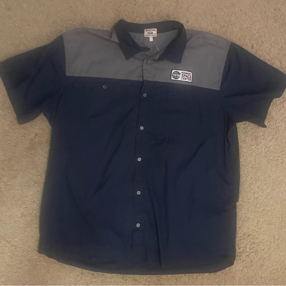 NASA Kennedy Space Center Mens Button Down Shirt 2XL Blue Gray Retro Science - Picture 1 of 6